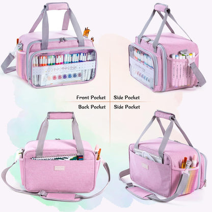 Marker Organizer Case for 180-300 Markers, Acrylic Paint Organizer Bag with Divider & Brush Pockets – Portable Art Supply Storage Bag