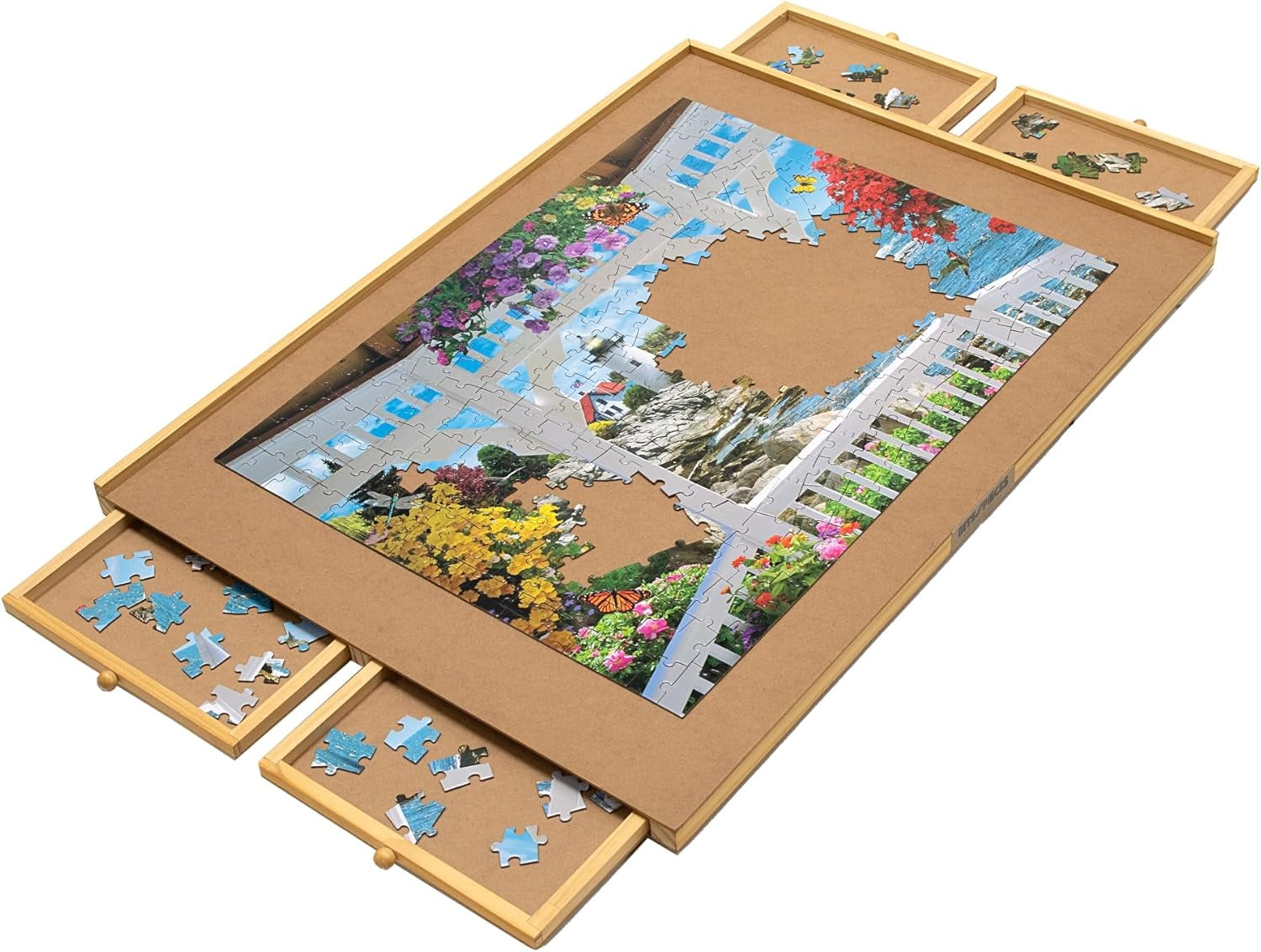 - 1500 Piece Puzzle Board with Drawers - Jumbo Wooden Puzzle Plateau – Portable Puzzle Table 26"X 34" - Tabletop Deluxe Jigsaw Puzzle Organizer and Puzzle Storage System – Gift for Mom