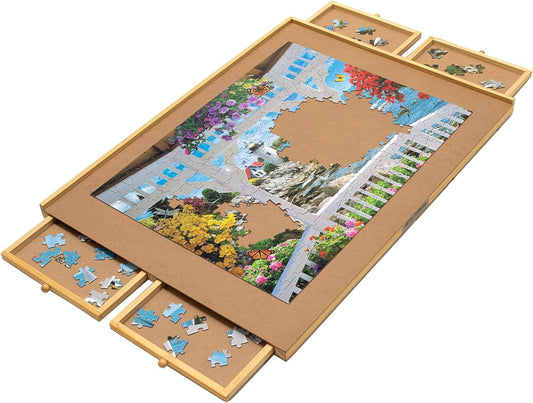 - 1500 Piece Puzzle Board with Drawers - Jumbo Wooden Puzzle Plateau – Portable Puzzle Table 26"X 34" - Tabletop Deluxe Jigsaw Puzzle Organizer and Puzzle Storage System – Gift for Mom