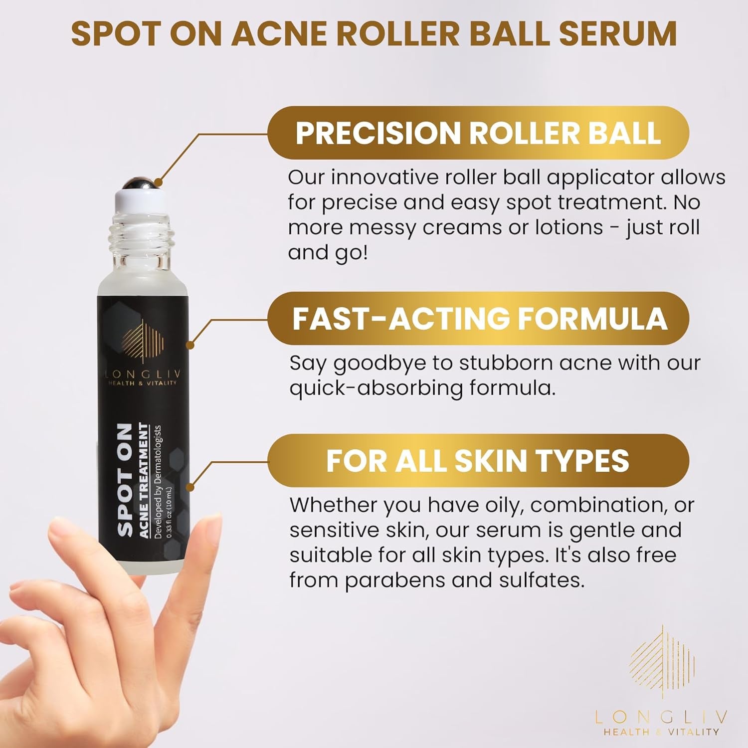 Spot on Acne Roller Ball Serum with Benzoyl Peroxide and Salicylic Acid - Pimple Spot Treatment - Treat Zits & Blemishes on the Go without a Mess - Formulated by Dermatologists