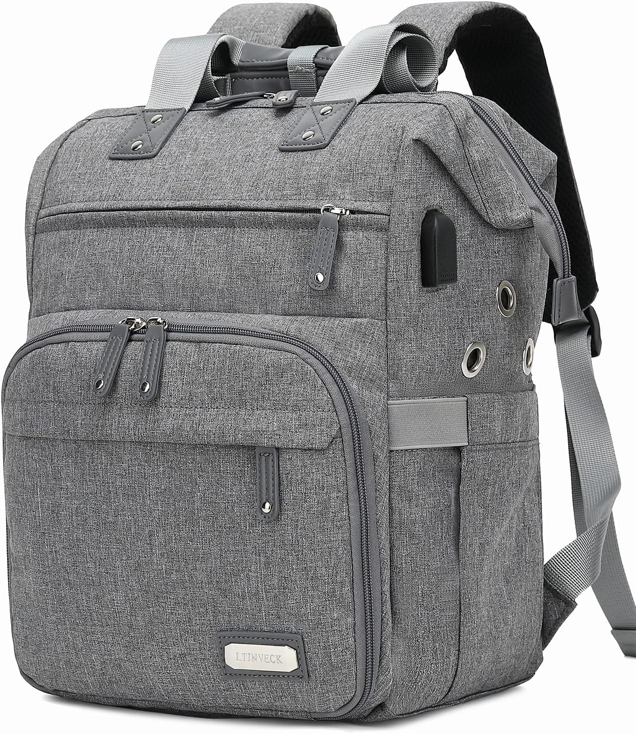 Crochet Backpack,Knitting Bag Backpack Yarn Storage Organizer Travel Crochet Bag with USB Charging Port,Large Yarn Tote Bag