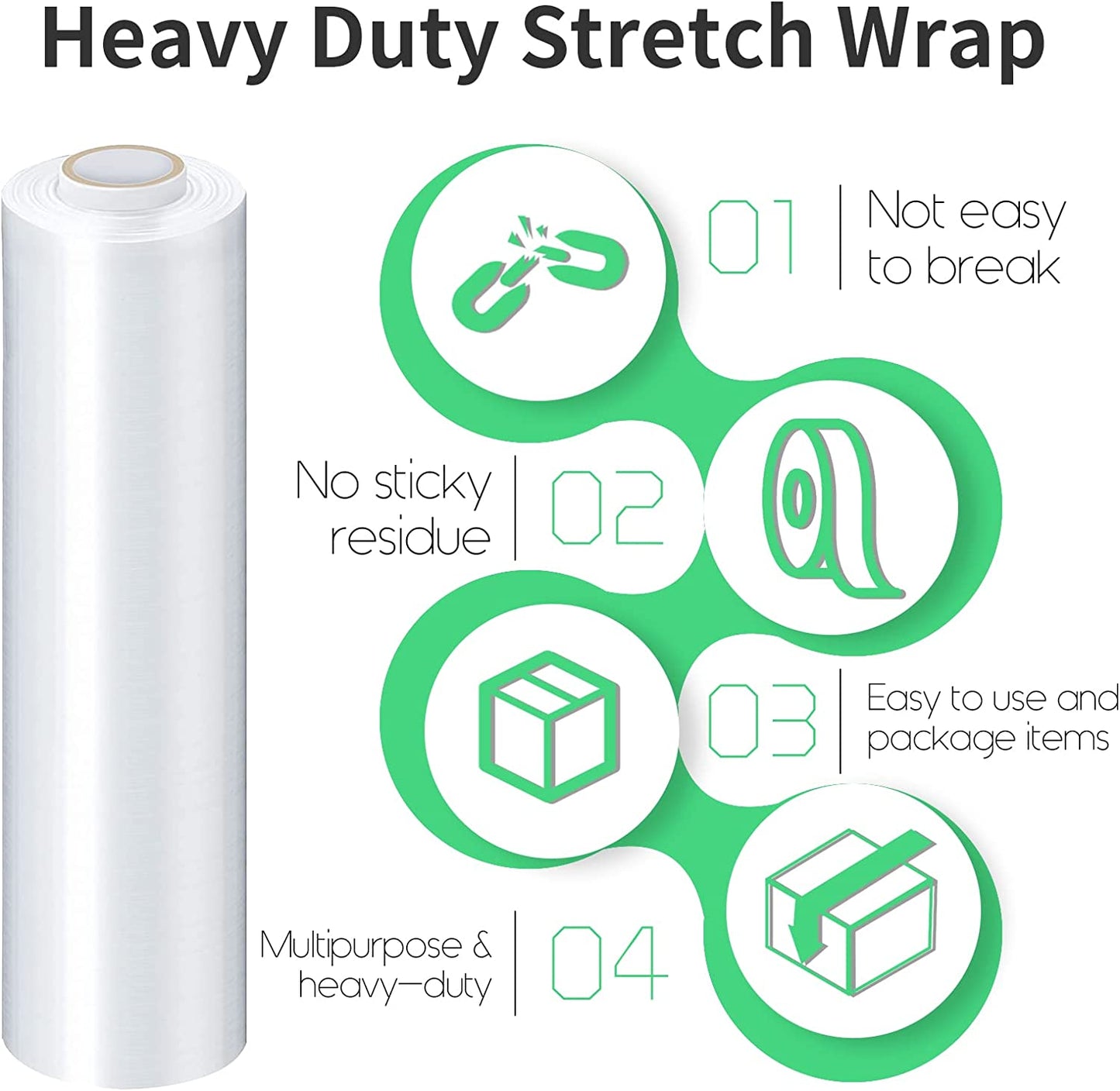 Stretch Film,  Stretch Wrap with Handles Industrial Strength, Moving Wrapping Plastic Roll, Shrink Wrap for Pallet Wrap, 15" X 1000 Feet, 1 Pack, 60 Gauge