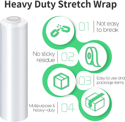 Stretch Film,  Stretch Wrap with Handles Industrial Strength, Moving Wrapping Plastic Roll, Shrink Wrap for Pallet Wrap, 15" X 1000 Feet, 1 Pack, 60 Gauge