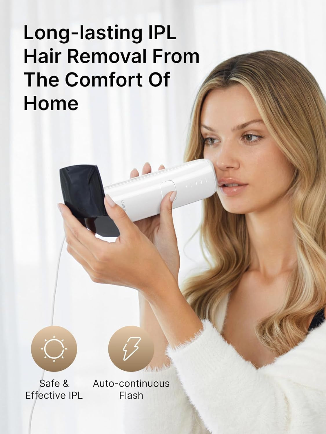  IPL Laser Hair Removal for Women, Men, IPL Hair Removal - Sapphire Ice-Cooling System, Painless & Long-Lasting Result, Flat-Head Design, Body & Face, White