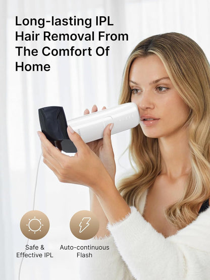  IPL Laser Hair Removal for Women, Men, IPL Hair Removal - Sapphire Ice-Cooling System, Painless & Long-Lasting Result, Flat-Head Design, Body & Face, White