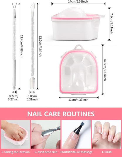 Nail Soaking Bowl Set - Gel Polish and Dip Powder Remover with Triangle Cuticle Peeler and Stainless Steel Cuticle Pusher (Pink)