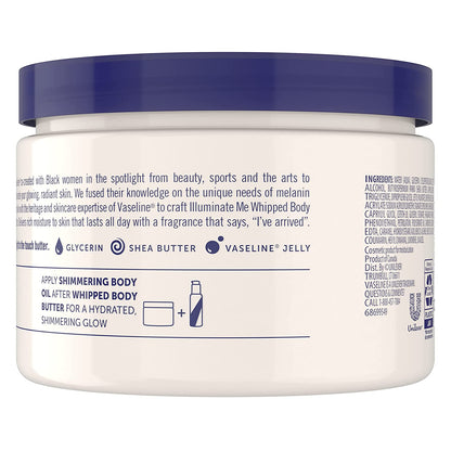 Illuminate Me Shea Butter Whipped Body Butter for Melanin Rich Skin Provides 24 Hour Moisturization for Dry Skin 11 Oz