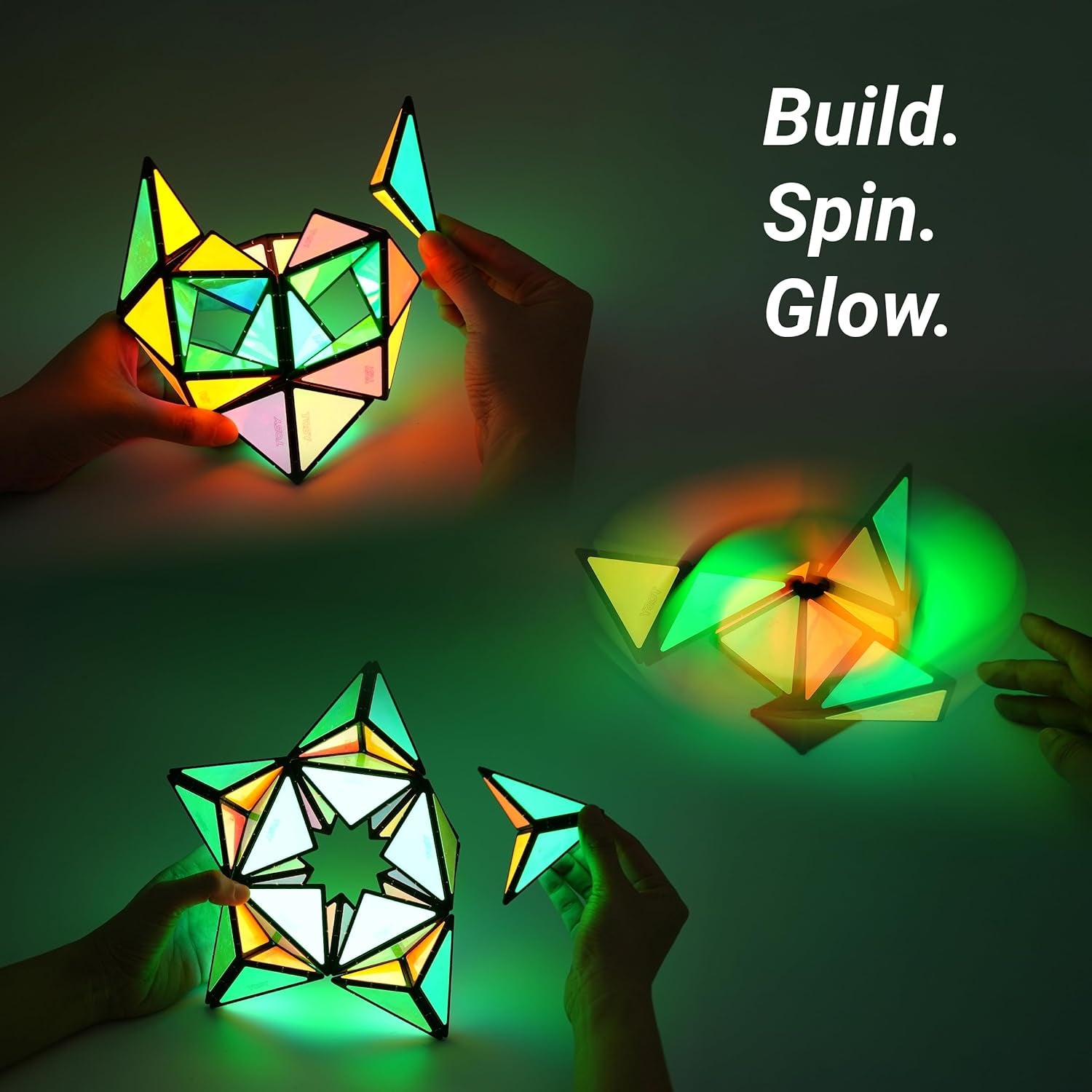 Magnet Pyramid Glow - 1 Cube Transforms into 1 Billion Shapes, 12 Pieces, 243 Rare Earth Magnets, Glowing, Christmas Stocking Stuffers Gift for Kids, Creative Puzzle STEM/STEAM Toy, 2-Pack