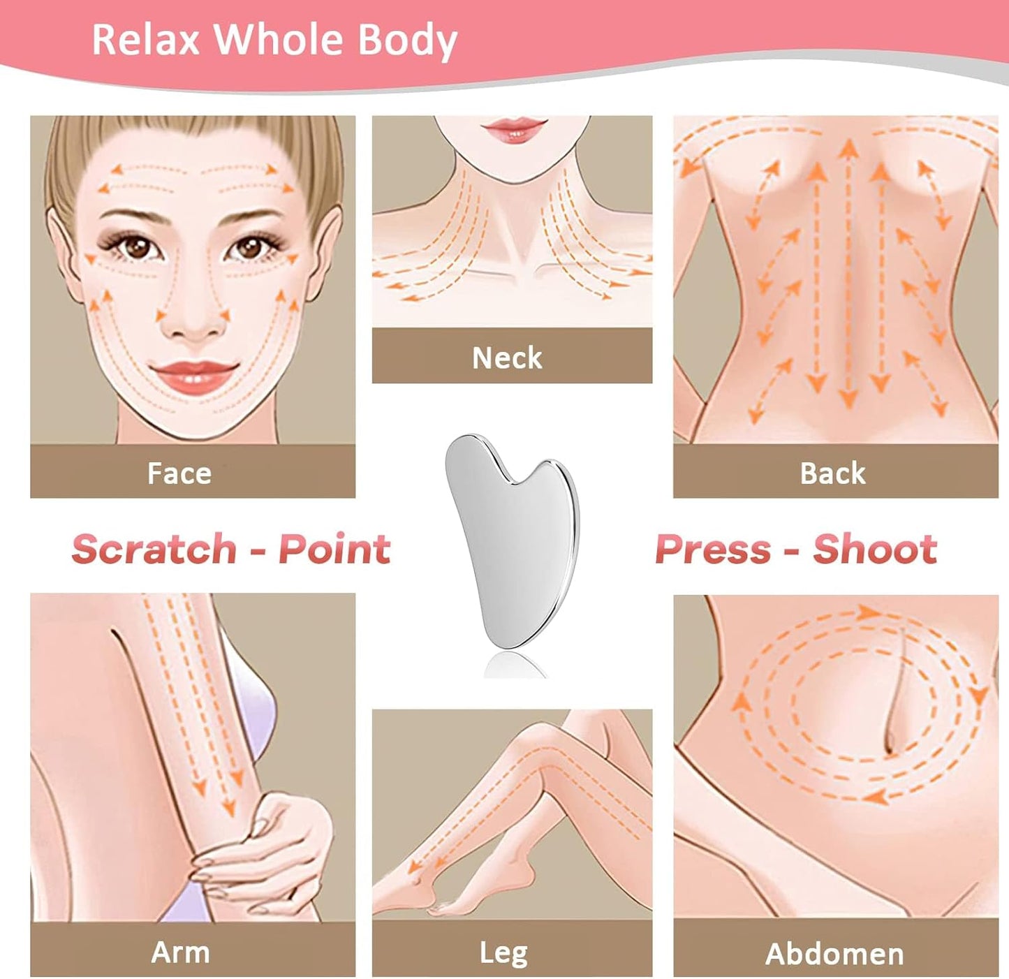 Gua Sha Tool for Lymphatic Drainage Massage - Stainless Steel 