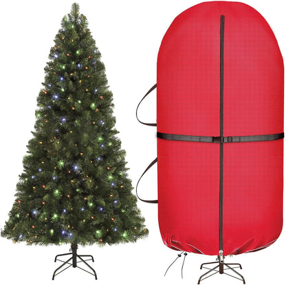 Upright Christmas Tree Storage Bag with Adjustable Straps, Christmas Tree Cover with Zipper Drawstring for 7.5 Foot Artificial Tree Standing with Ornaments, Dustproof