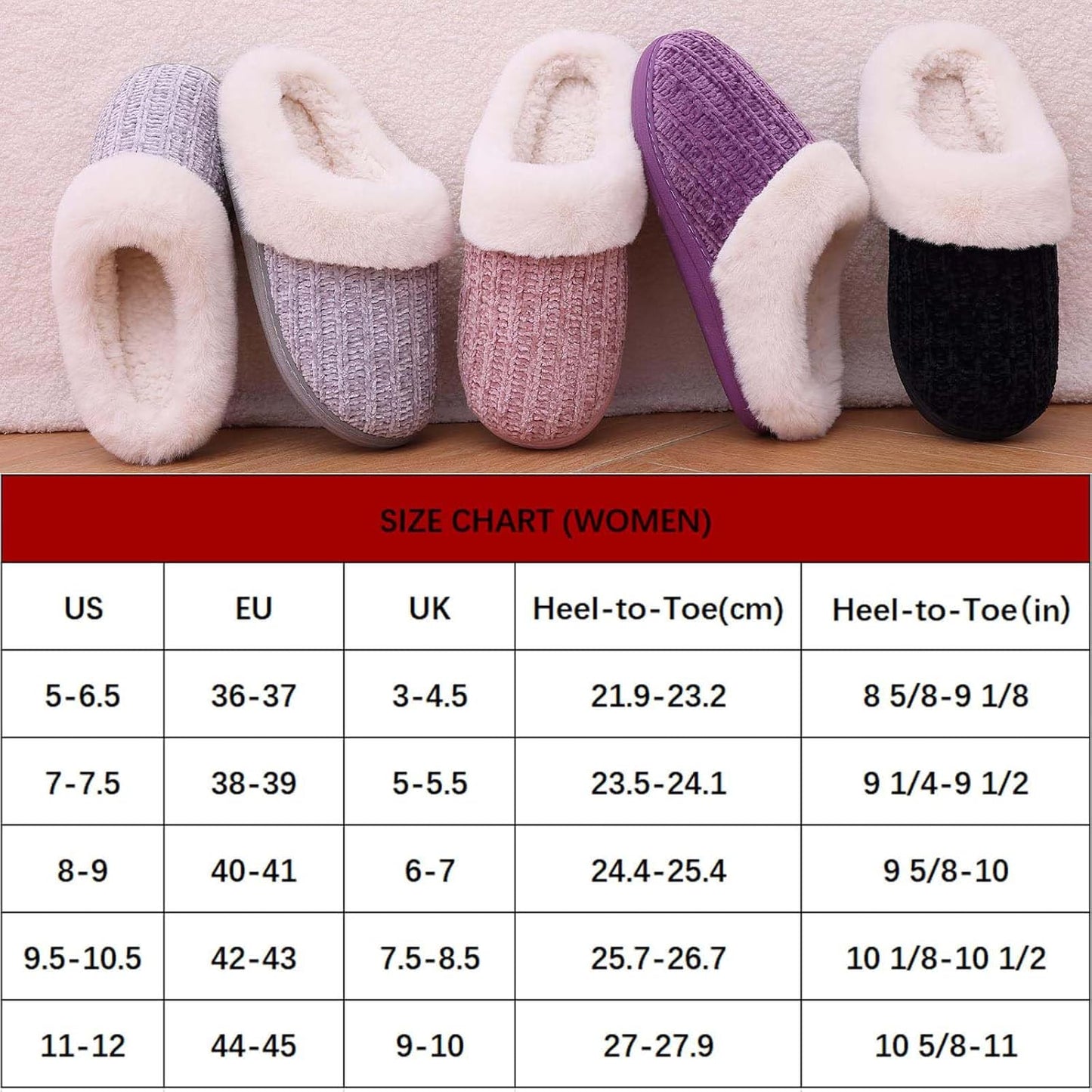Women's Cozy Chenille House Slippers with Fleece Lining, Memory Foam, and Versatile Indoor/Outdoor Soles