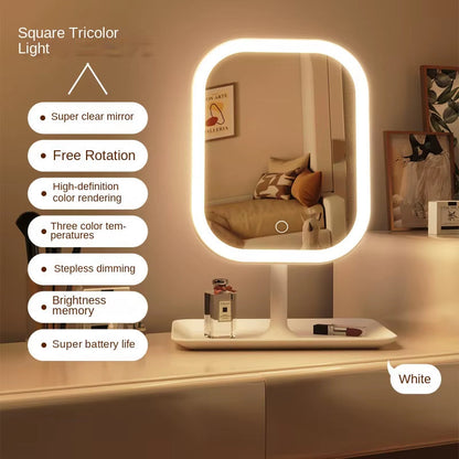 LED Desktop Vanity Mirror – 3-Color Touch Control 