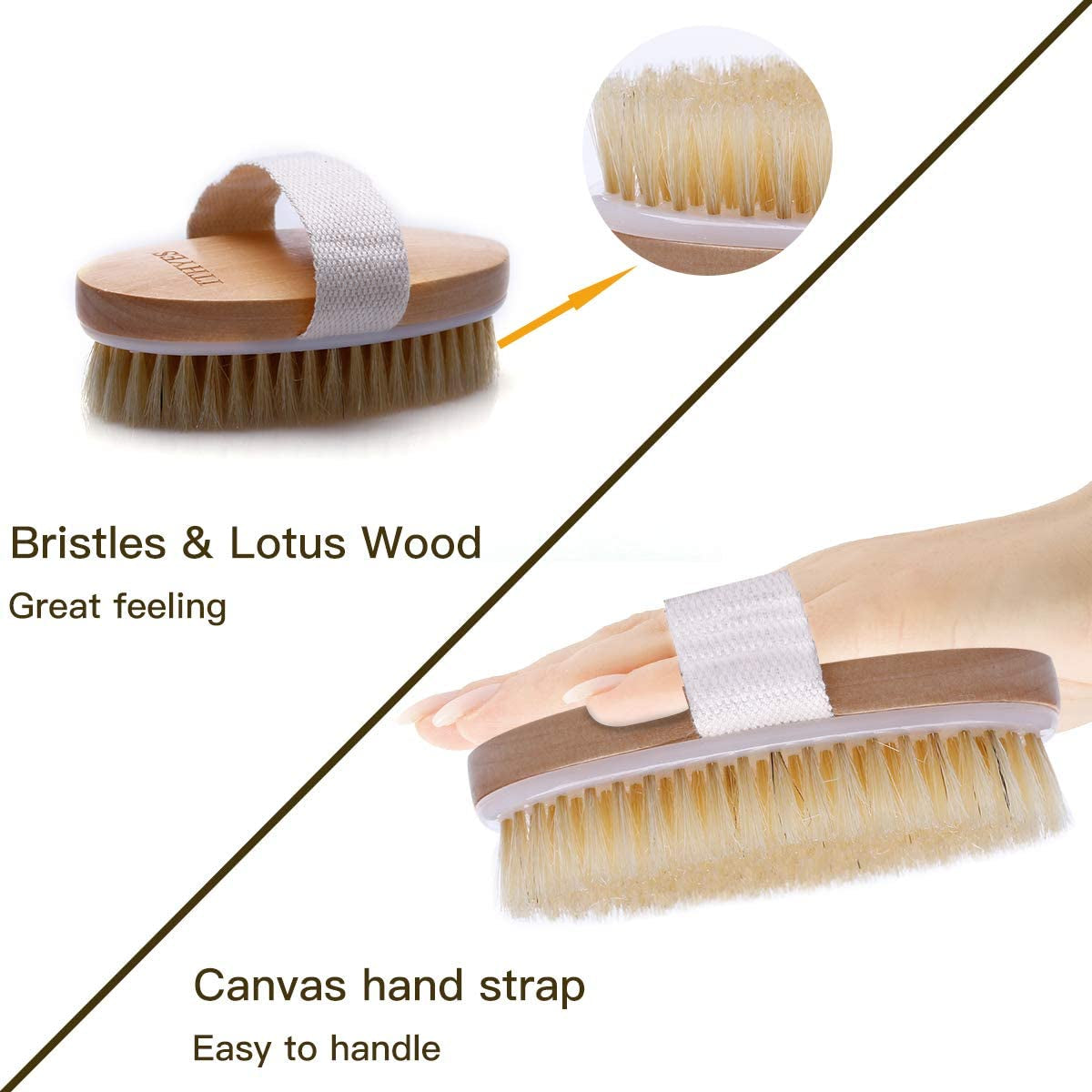 Natural Bristle Dry Brushing Body Brush for Exfoliation, Detoxification, Improve Lymphatic Functions