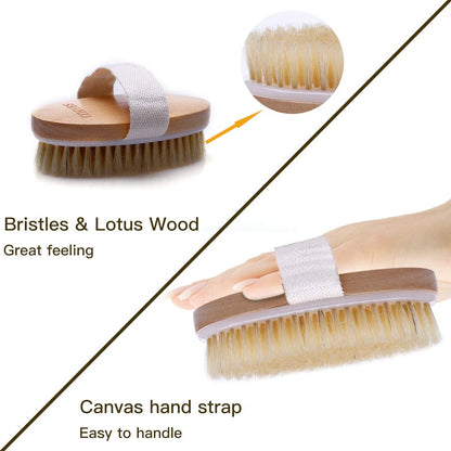 Natural Bristle Dry Brushing Body Brush for Exfoliation, Detoxification, Improve Lymphatic Functions