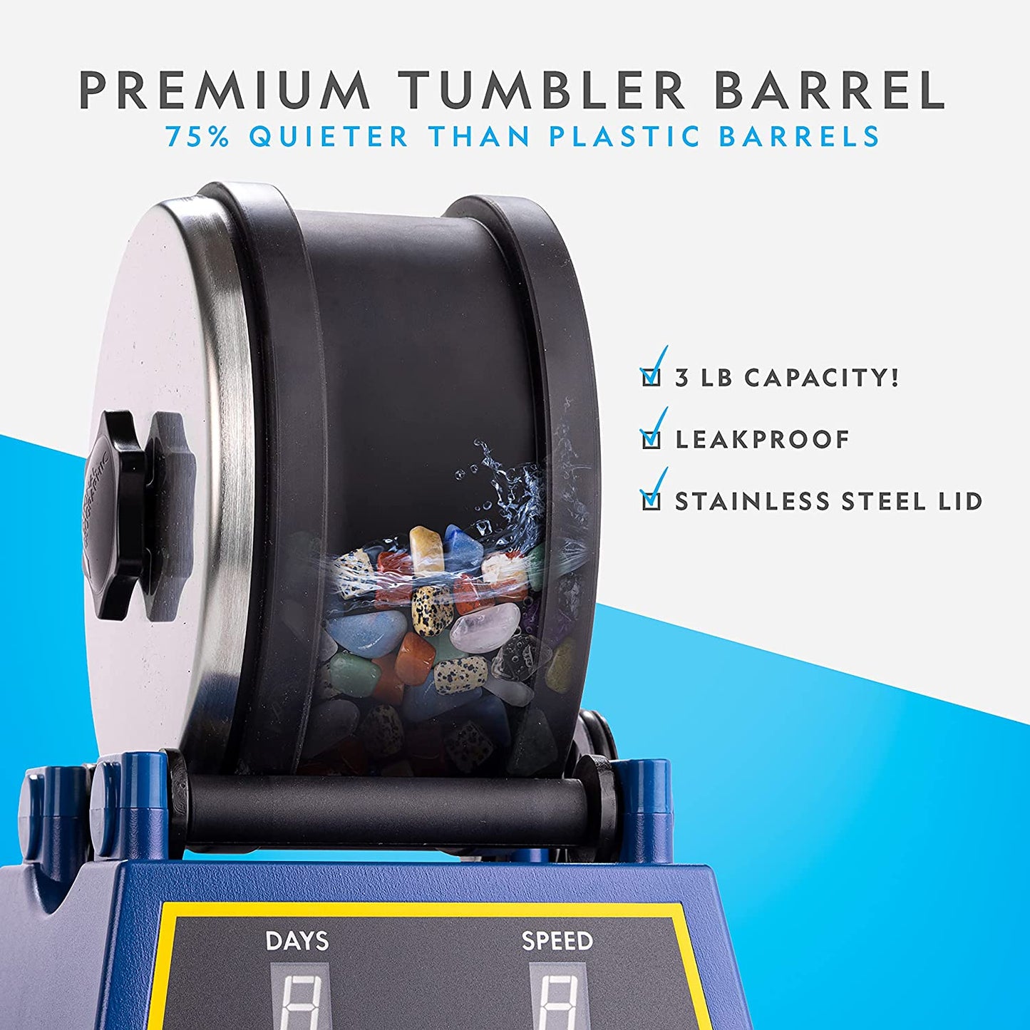 NATIONAL GEOGRAPHIC Rock Tumbler Kit - 1.36 Kg Extra Large Capacity Barrel with 3-Speed Motor & 9-Day Timer, Includes Rocks for Tumbling & Rock Polisher Grit, Rock Tumbler Kit for Adults and Kids