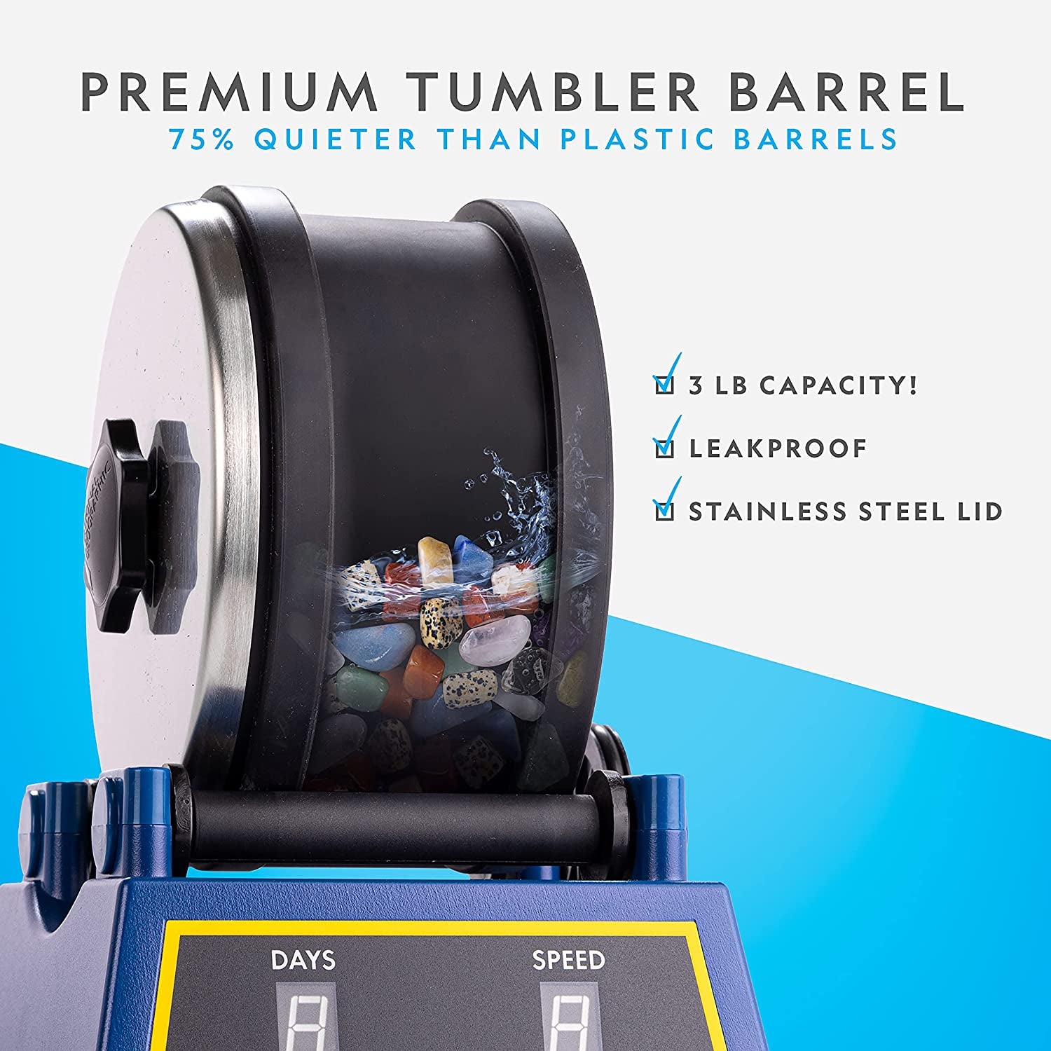 NATIONAL GEOGRAPHIC Rock Tumbler Kit - 1.36 Kg Extra Large Capacity Barrel with 3-Speed Motor & 9-Day Timer, Includes Rocks for Tumbling & Rock Polisher Grit, Rock Tumbler Kit for Adults and Kids