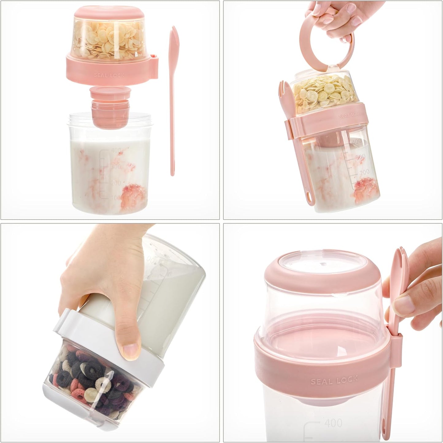 3 Pack 18 Oz Overnight Oats Containers to Go, Large Yogurt Parfait Cups with Lid, Spork (Spoon-Fork Hybrid) & Topping Compartment, Reusable Leak-Proof Adult Meal Prep Containers