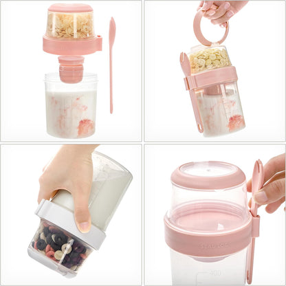 3 Pack 18 Oz Overnight Oats Containers to Go, Large Yogurt Parfait Cups with Lid, Spork (Spoon-Fork Hybrid) & Topping Compartment, Reusable Leak-Proof Adult Meal Prep Containers