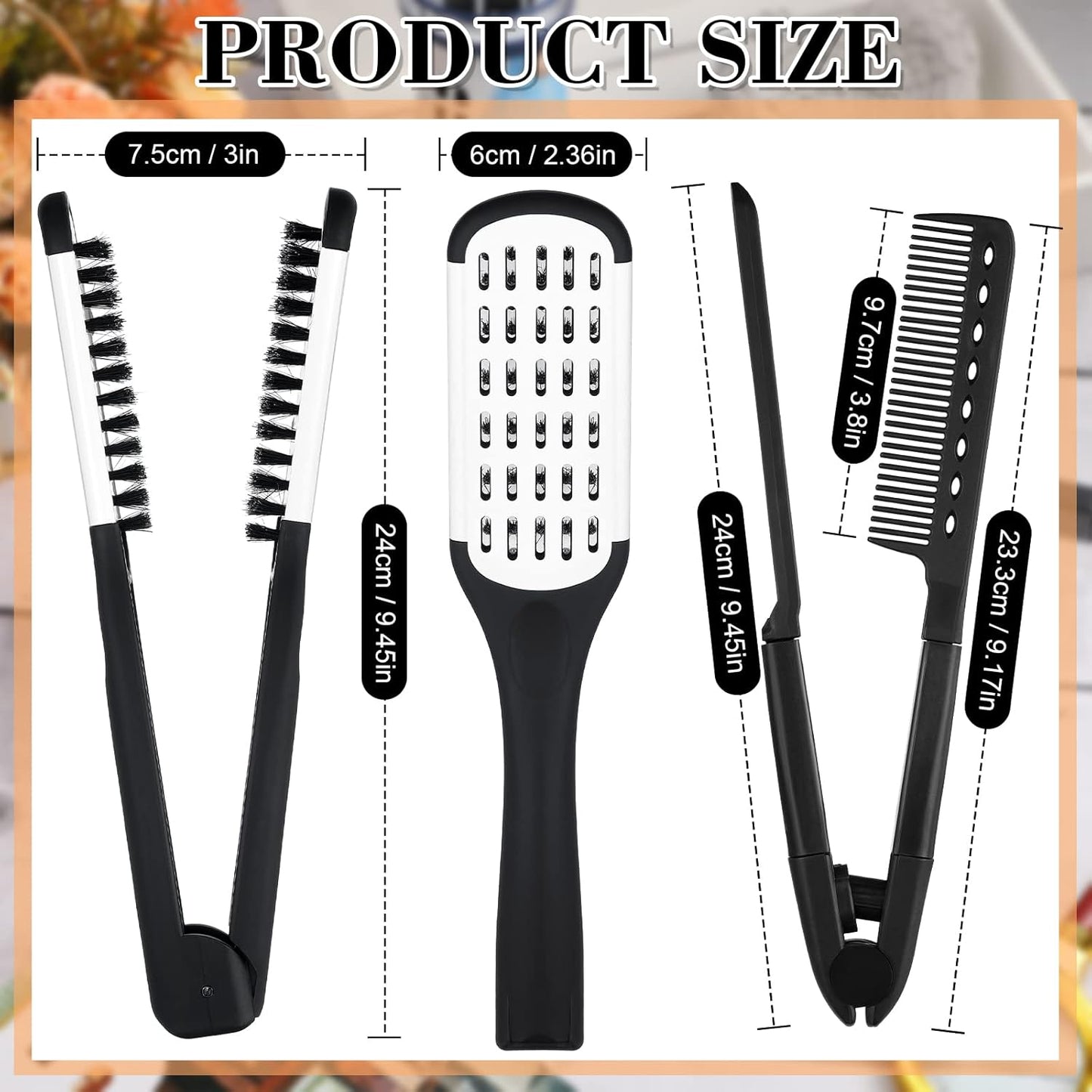 2 Pcs Boar Bristle Brushes - Double Sided Clamp Brush and Flat Iron Comb for Straightening Knotty, Unkempt Hair (Black White, Black)