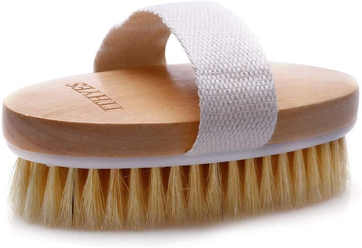 Natural Bristle Dry Brushing Body Brush for Exfoliation, Detoxification, Improve Lymphatic Functions