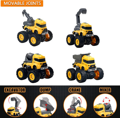 Construction Monster Truck Toys 4PCS Friction Powered Vehicles Kids 3+