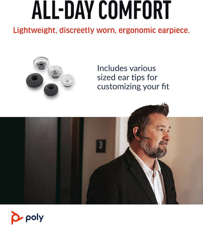 Voyager Legend Wireless Headset (Plantronics) - Single-Ear Bluetooth W/Noise-Canceling Mic - Voice Controls - Mute & Volume Buttons - Ergonomic Design -Connect to Mobile/Tablet via Bluetooth -FFP