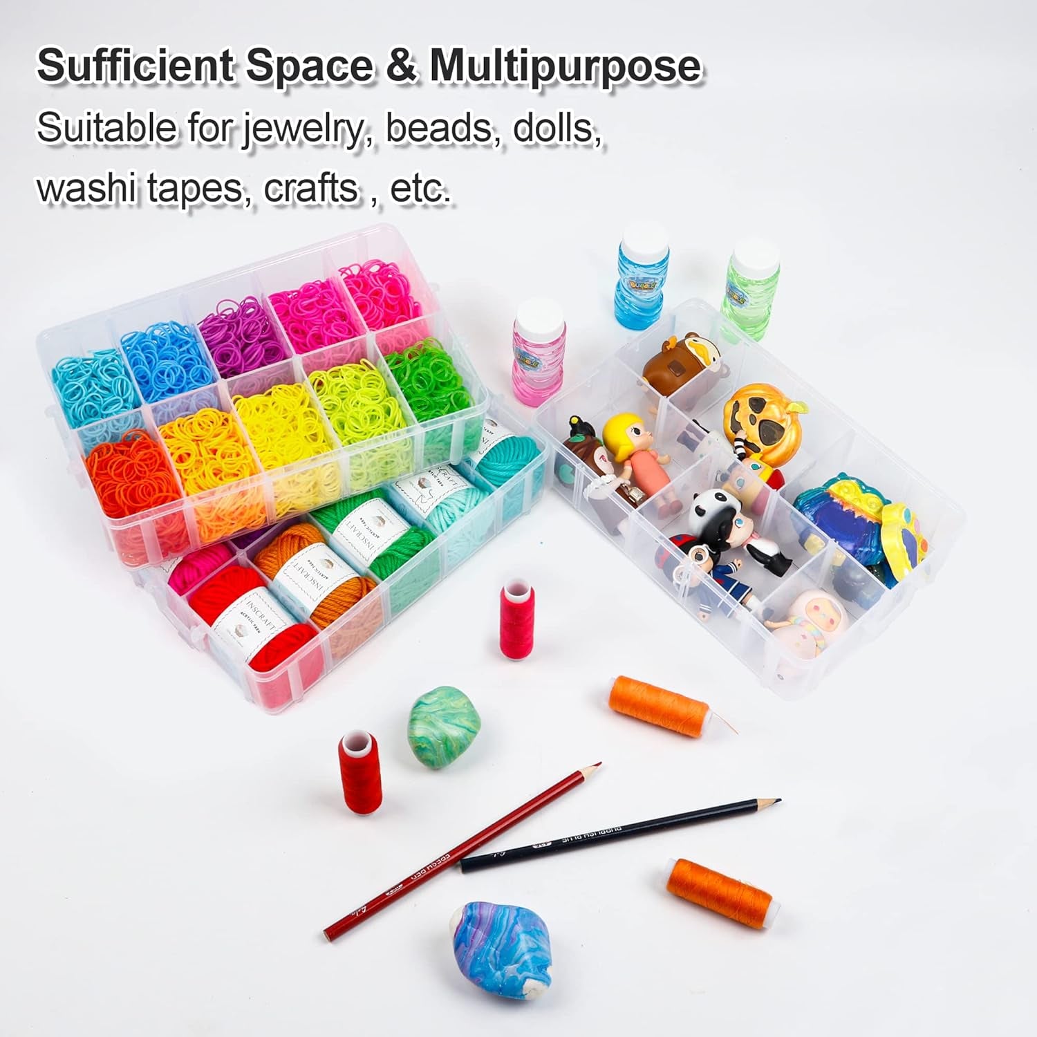 7 Layers Stackable Storage Container, 70 Adjustable Compartments Pink Stackable Storage Container, Suitable for Toys, Art Crafts, Jewelry, Supplies, Mini Case Letter Sticker Included