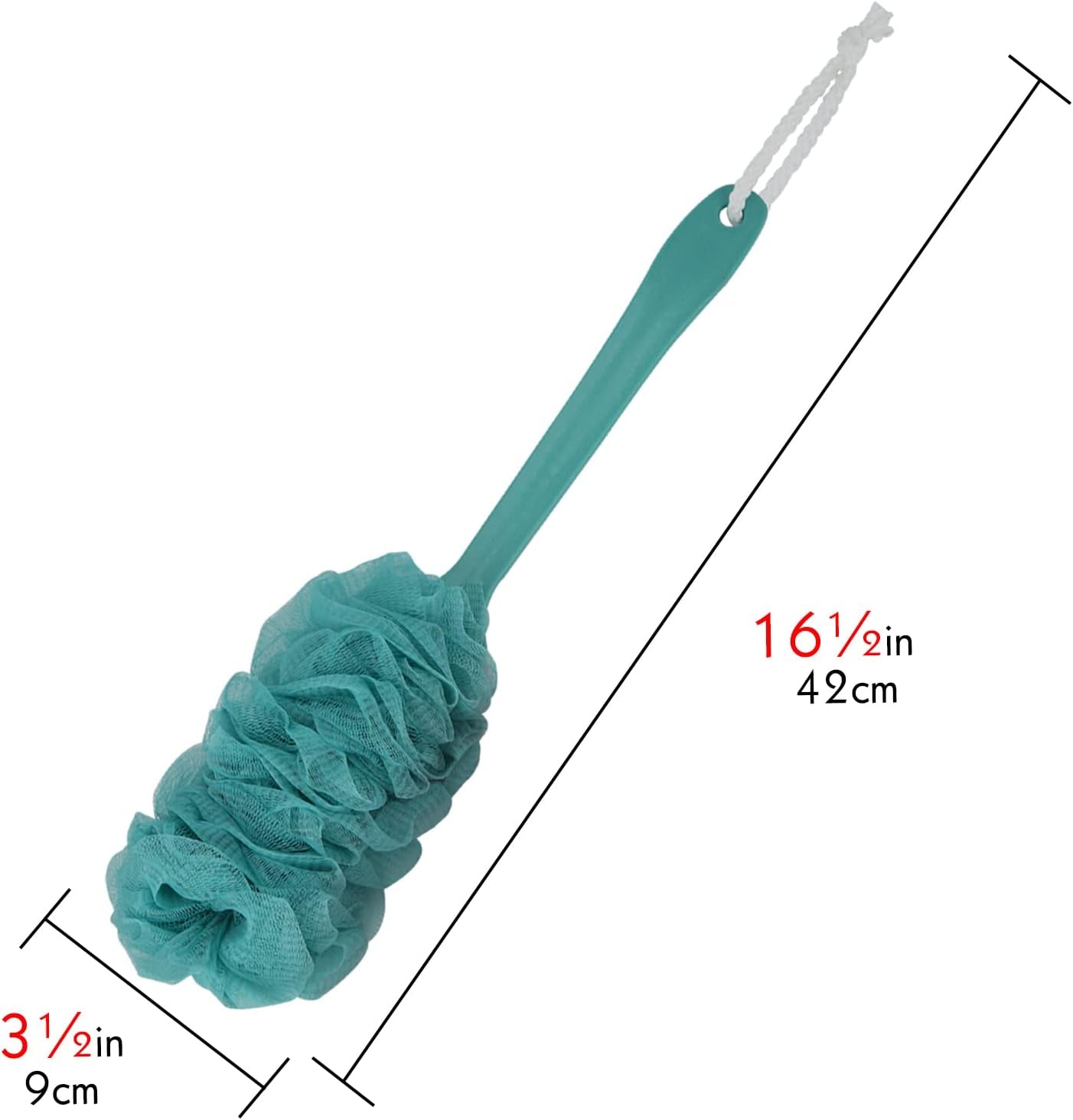 3-Piece Long Handle Back Brush Set for Shower - Soft Mesh Loofah Exfoliating Body Scrubber with Lanyard for Men and Women (Blue, Pink, White)
