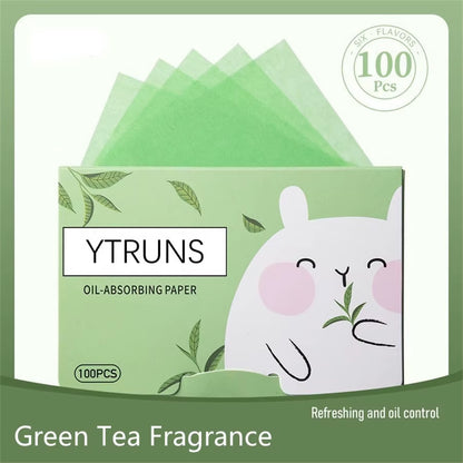 Green Tea/Gardenia/Chamomile/Lavender/Rose/Bamboo Charcoal 100Pcs Boxed Fragrance Oil Absorbing Paper for Men and Women Face Oil