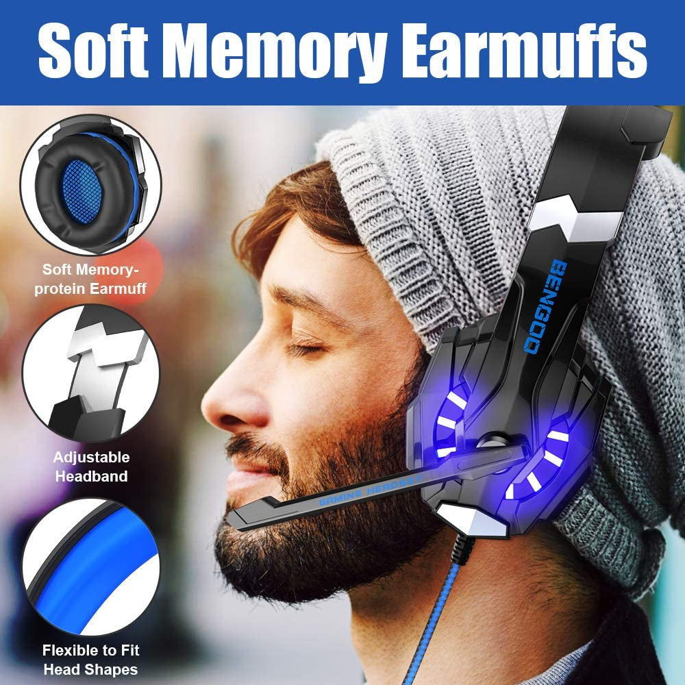 G9000 Stereo Gaming Headset for PS5, PS4, PC, Xbox One Controller, Noise Cancelling over Ear Headphones with Mic, LED Light, Bass Surround, Soft Memory Earmuffs - Purple
