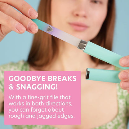 Glass Nail File in Case, Glass Fingernail File, Manicure Nail Care, Expert Precision Filing + Smooth Finish- Pastel Premium Czech Glass File