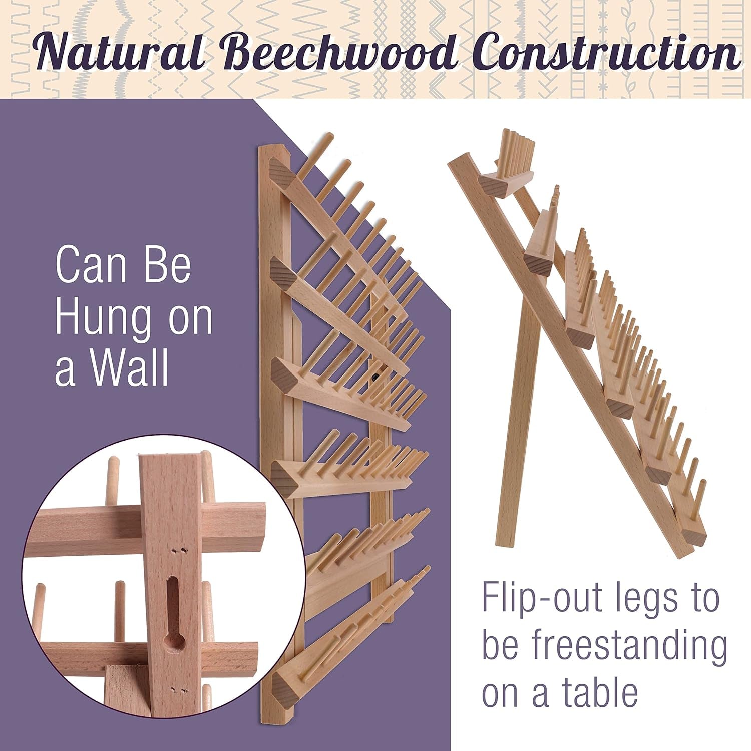Premium Beechwood 60-Roll Sewing Thread Rack
