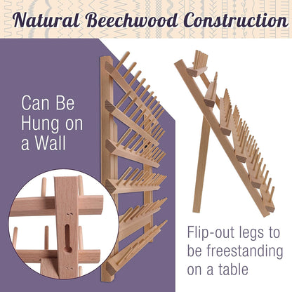 Premium Beechwood 60-Roll Sewing Thread Rack