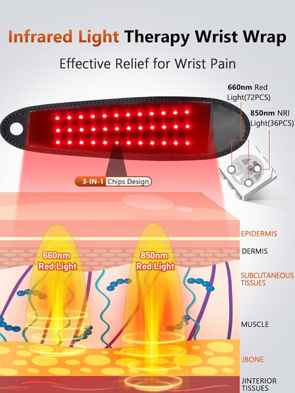 Red Light Therapy for Hands Wrist with Heat & Massage, 3000Mah Wireless Controller, Wearable near Infrared & Red Light Wrist Wrap with 36 Beads for Faster Recovery & Hand Pain Relief