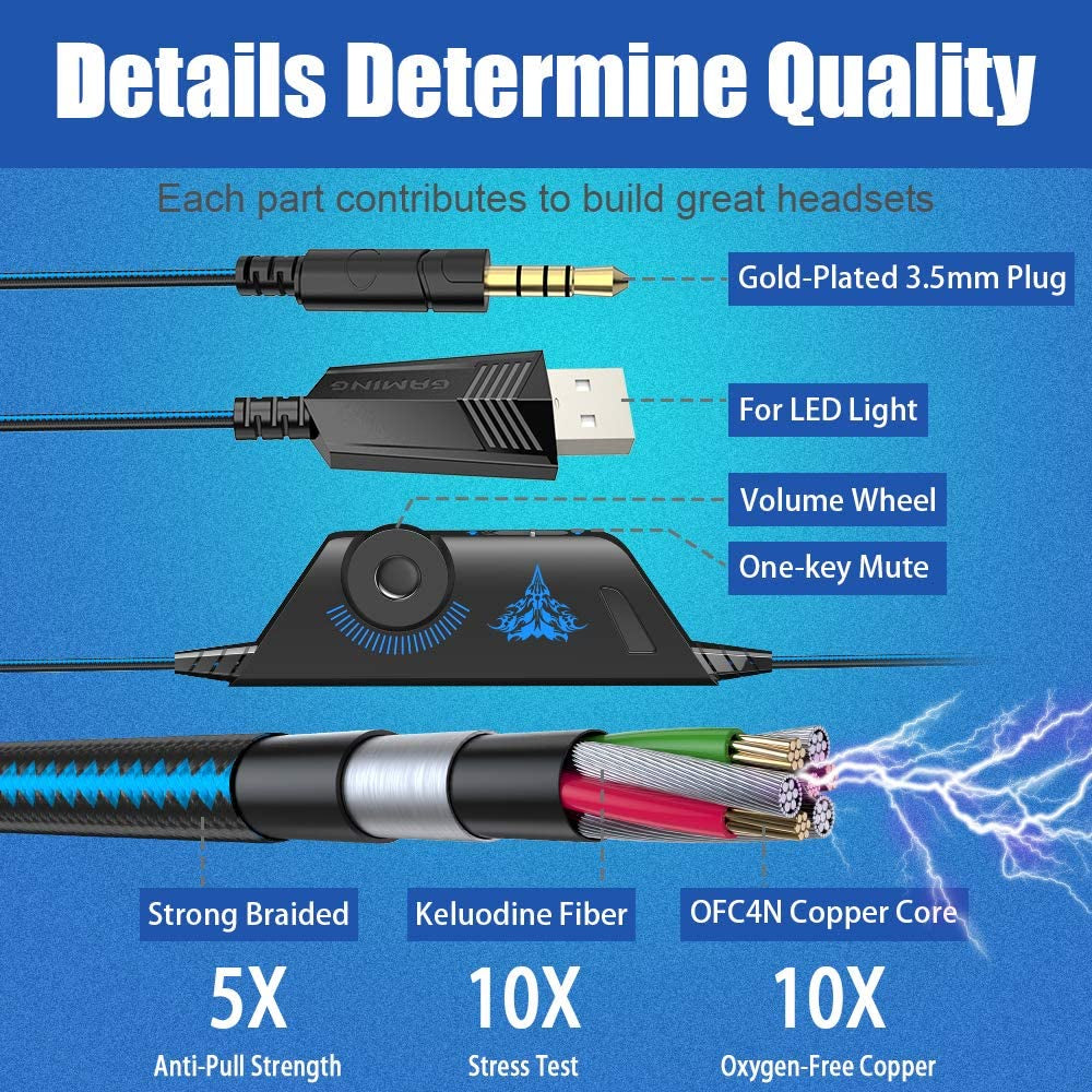 G9000 Stereo Gaming Headset for PS5, PS4, PC, Xbox One Controller, Noise Cancelling over Ear Headphones with Mic, LED Light, Bass Surround, Soft Memory Earmuffs - Purple