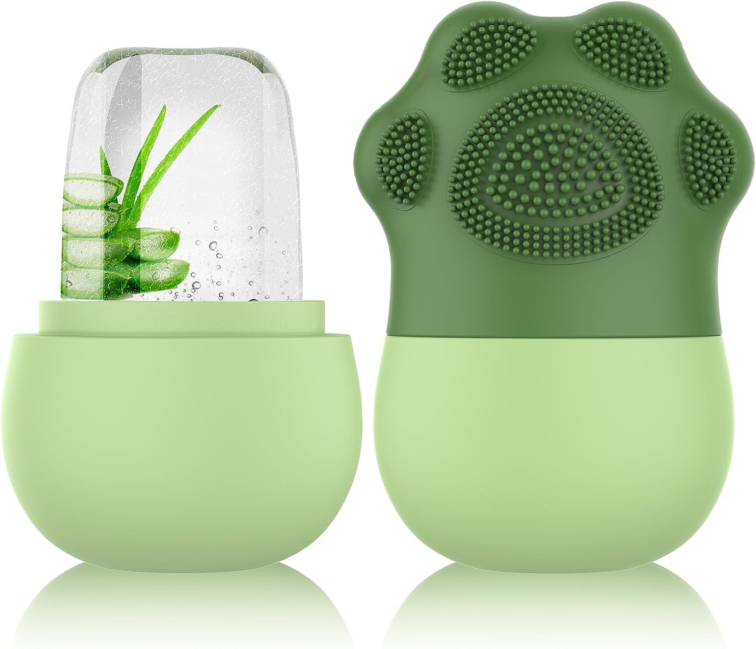 Silicone Ice Facial Roller - Contouring Tool for Eyes and Neck with Soft Cleaning Brush, Firming Massage Brush (Green)