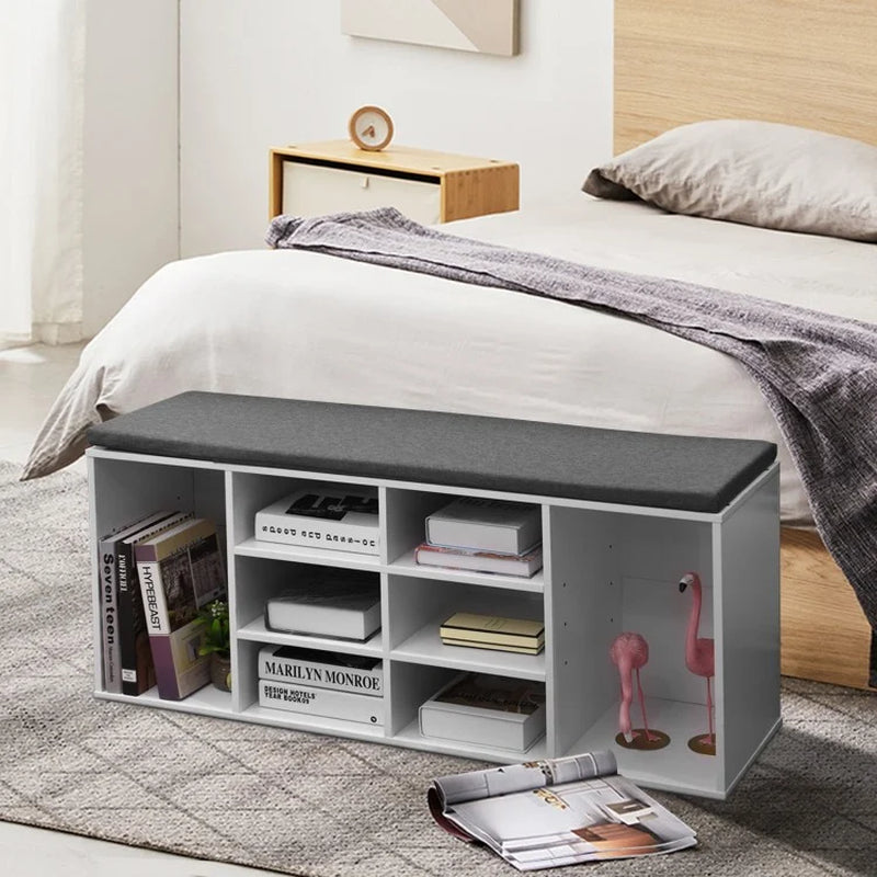 10-Cube Shoe Storage Bench with Cushion for Entryway Organization