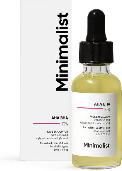 10% AHA BHA Exfoliating Serum with Lactic, Glycolic and Salicylic Acids - Gentle Exfoliation 1 Fl Oz / 30 ml