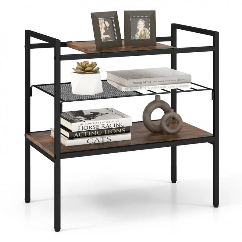 3-Tier Console Table Featuring Removable Panel and Mesh Shelf