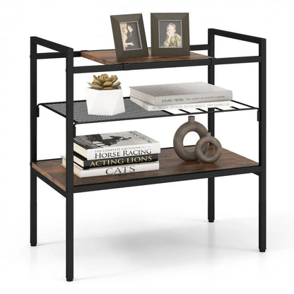 3-Tier Console Table Featuring Removable Panel and Mesh Shelf