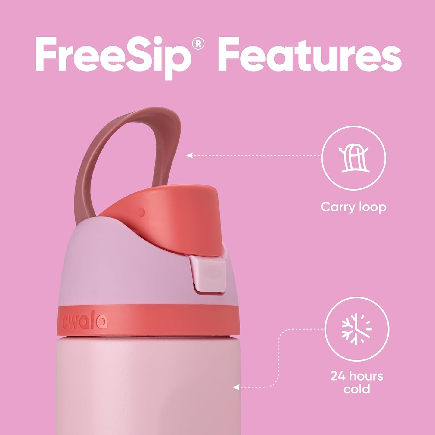 Freesip Insulated Stainless Steel Water Bottle with Straw for Sports and Travel, Bpa-Free Sports Water Bottle, 24 Oz, Pink, Angel Food Cake