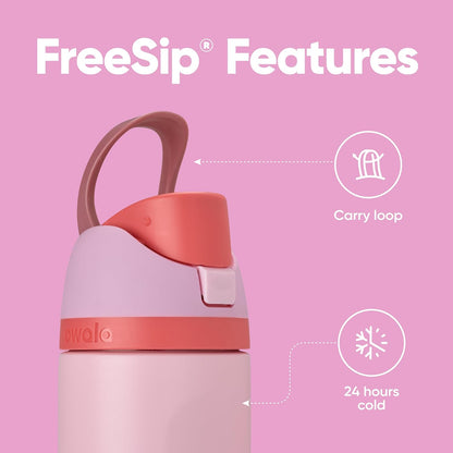 Freesip Insulated Stainless Steel Water Bottle with Straw for Sports and Travel, Bpa-Free Sports Water Bottle, 24 Oz, Pink, Angel Food Cake