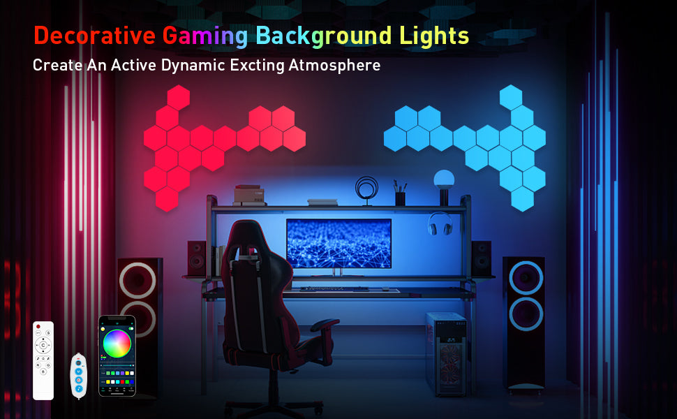 12 Pack Hexagon Lights Wall RGB Panel - Led Lights Gifts for Men Birthday Room Decor Lamp for Bedroom Gaming Equipment Gamer Supps Honeycomb Shape Panels Hexagon Gaming Lights