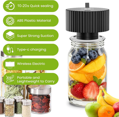 2025 Upgrade 3-In-1 Electric Mason Jar Vacuum Sealer Kit，One-Touch Electric Sealing， for Wide-Mouth Regular-Mouth Mason Jars, Portable Vacuum Sealer for Jars, Gifts for Mom, Grandma (Black)