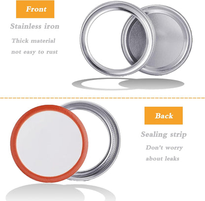 48 PCS Canning Jar Lids and Bands, Mason Canning Lids with Silicone Ring Leak Proof Secure, Reusable Split-Type Silver Lids for All Regular Mouth Mason Jars (70 Mm)