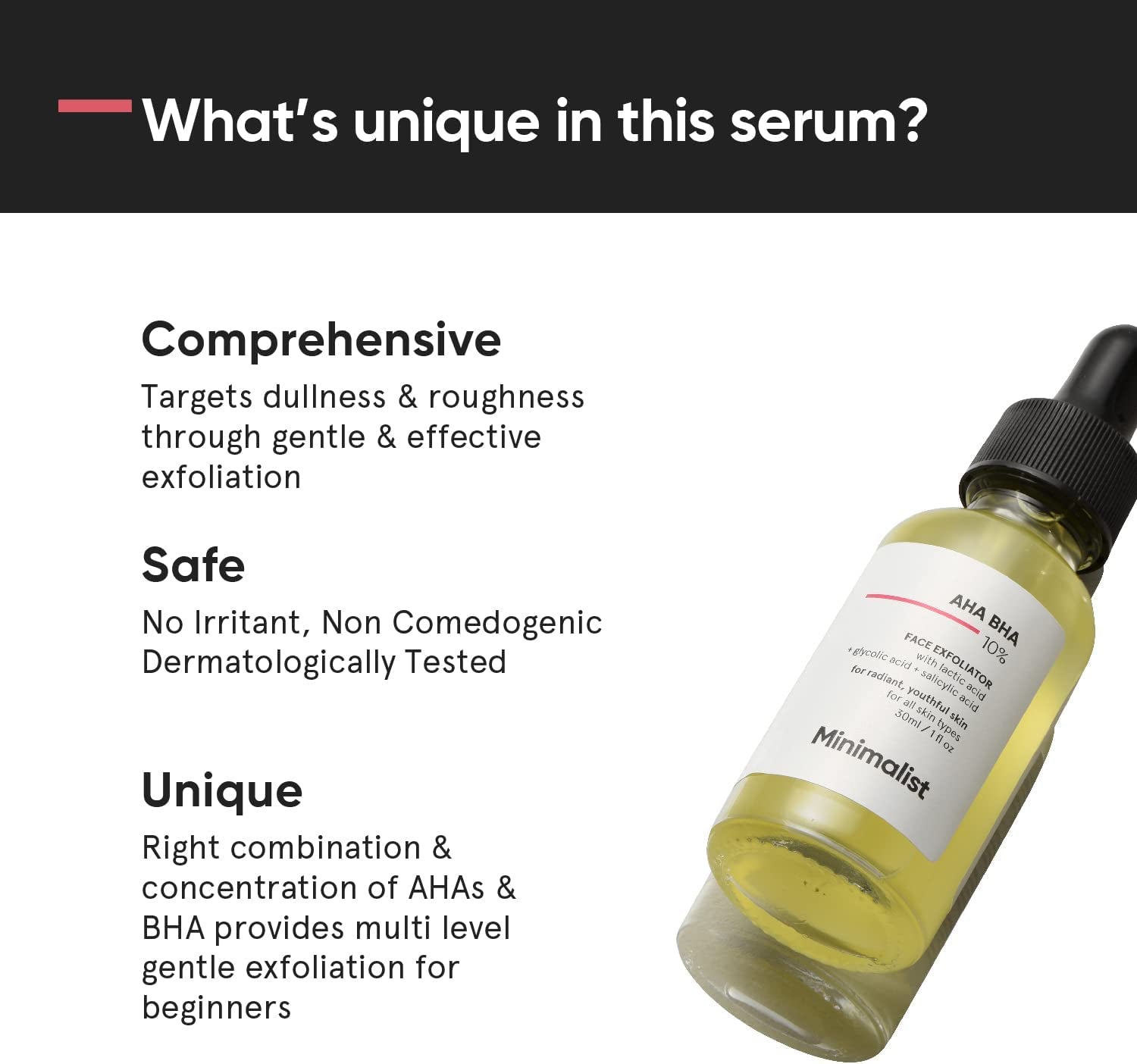 10% AHA BHA Exfoliating Serum with Lactic, Glycolic and Salicylic Acids - Gentle Exfoliation 1 Fl Oz / 30 ml