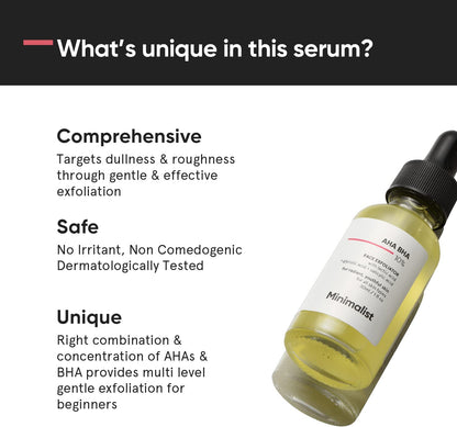 10% AHA BHA Exfoliating Serum with Lactic, Glycolic and Salicylic Acids - Gentle Exfoliation 1 Fl Oz / 30 ml