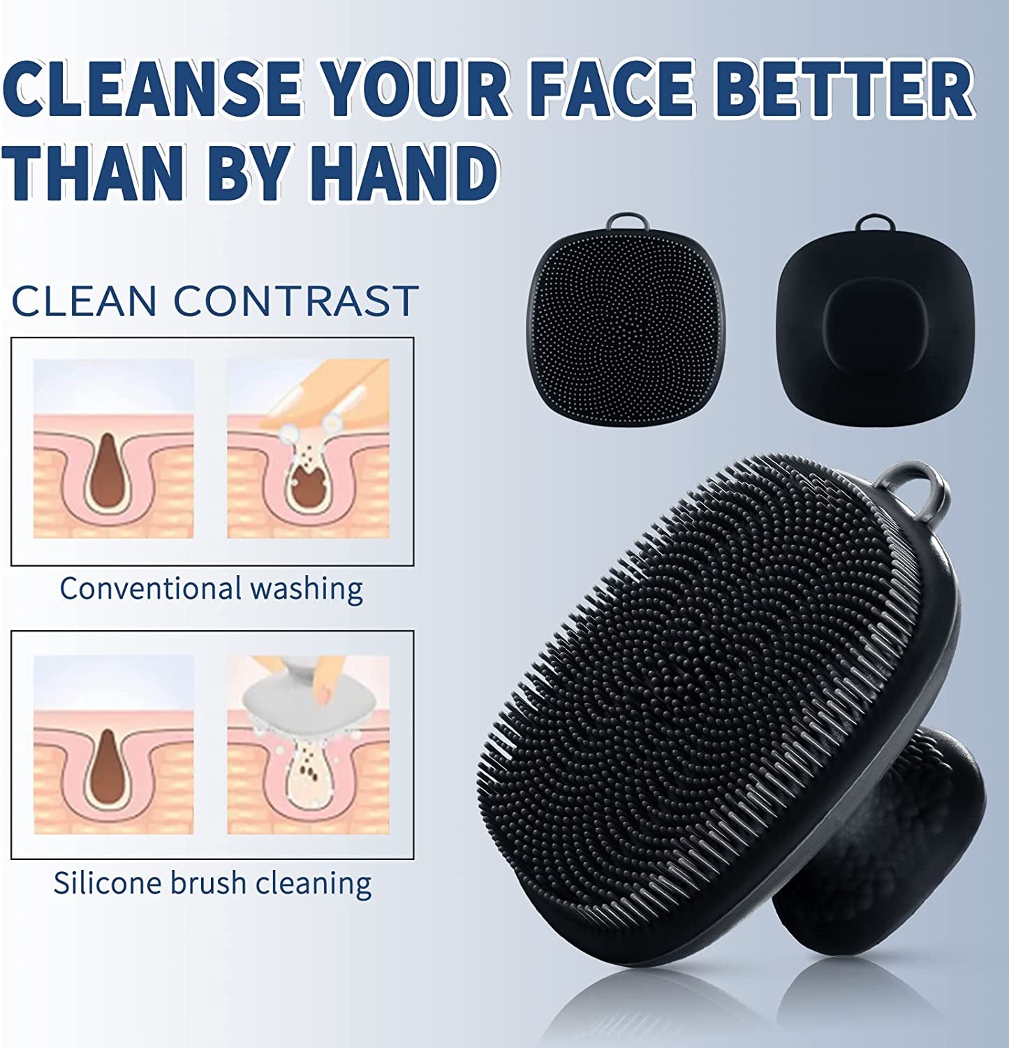 Silicone Face Scrubber -Facial Cleansing Brush, Silicone Face Wash Brush Manual Waterproof Cleansing Skin Care Face Brushes for Cleansing and Exfoliating (Black)