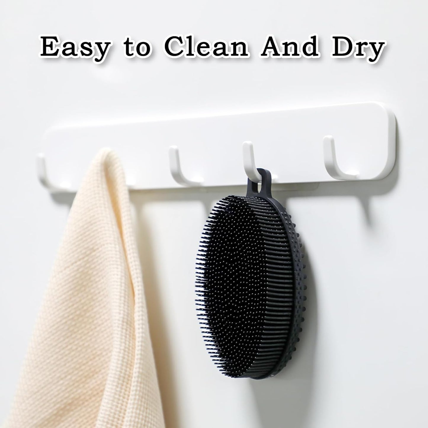 Dual-Sided Silicone Shower Body Wash Scrubber for Gentle Exfoliation and Cleansing, More Hygienic and Durable than Loofah, Black