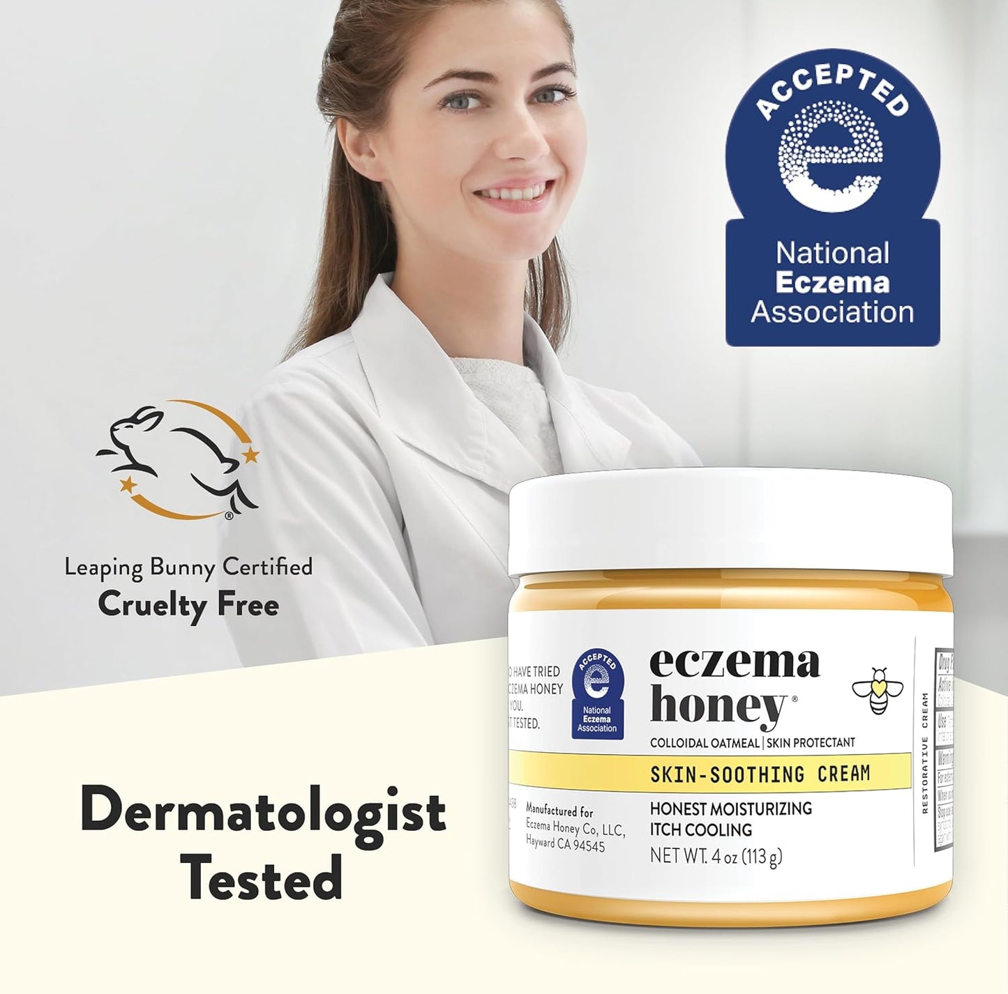 Original Skin-Soothing Cream - Organic Hand & Body Eczema Relief - Natural Honey Lotion for Dry, Itchy, & Irritable Skin (4 Oz)
